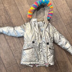 Appaman Silver Kids Puffer with Rainbow Fur Hood
